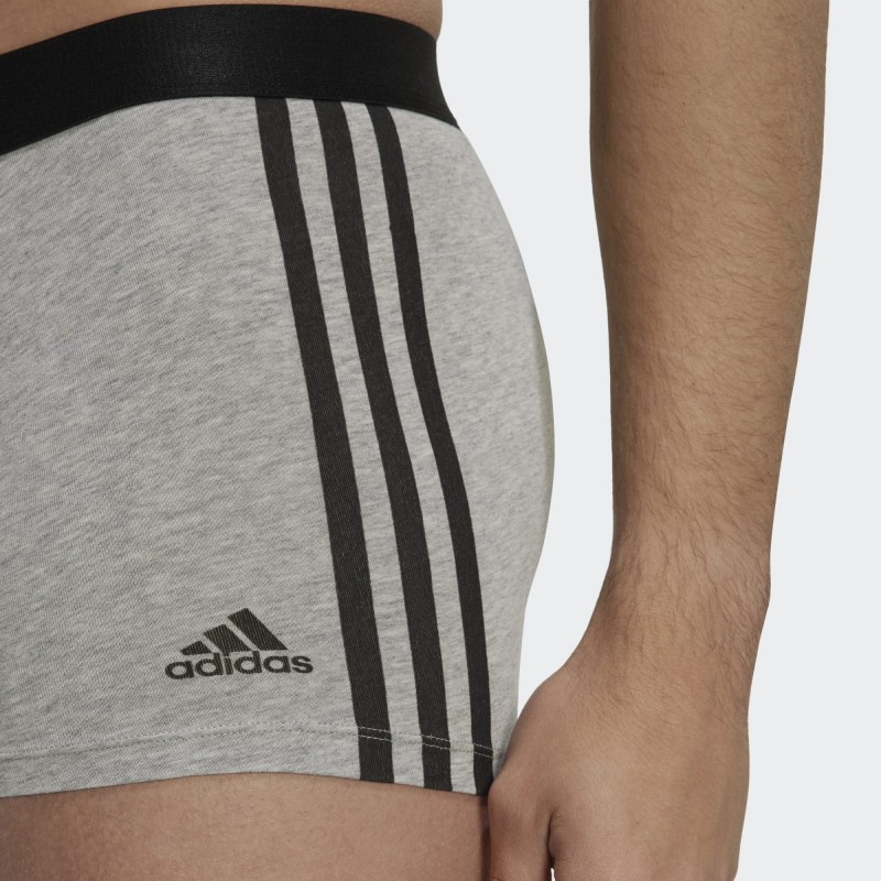بوكسر اديداس اكتيف فليكس (3 قطع) للرجال لون سكني- adidas Mens' Active Flex Cotton 3-Stripes Trunk Briefs Boxer - Grey