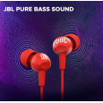 سماعات اذن سلكية من جي بي ال لون أحمر-JBL C100 Wired In Ear Headphones with Mic Red