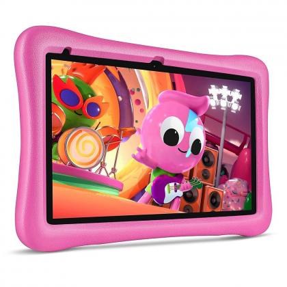 تابلت اس 10 للأطفال من اس تي اي سعة 128 جيجا لون أسود مع كفر زهري- STE S10 Kids' Tablets 4GB RAM 128GB