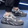 حذاء رياضي بتصميم شبكي ونعل سميك للرجال لون رمادي وبيج- Fashion Mens Sneakers Breathable Running Shoes