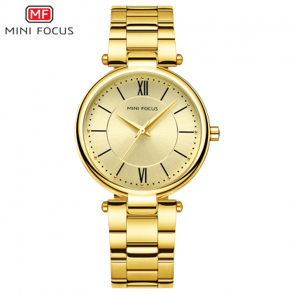 ساعة يد كوارتز رسمية من ميني فوكس للنساء لون ذهبي- Mini Focus Women' Casual Analog Metal Watch