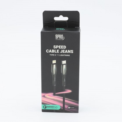 كابل نقل بيانات وشحن سريع من 9 برو منفذ تايب سي إلى لايتينغ طول 1 متر لون أسود- 9PRO Super Speed Cable Type C to Lightning