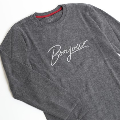 بلوزة قطنية بأكمام طويلة للرجال لون رمادي