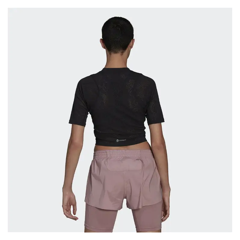 adidas Womens' Run Fast Lace Crop Running T-Shirt - تيشيرت اديداس رن فاست ليس كروب للنساء لون أسود