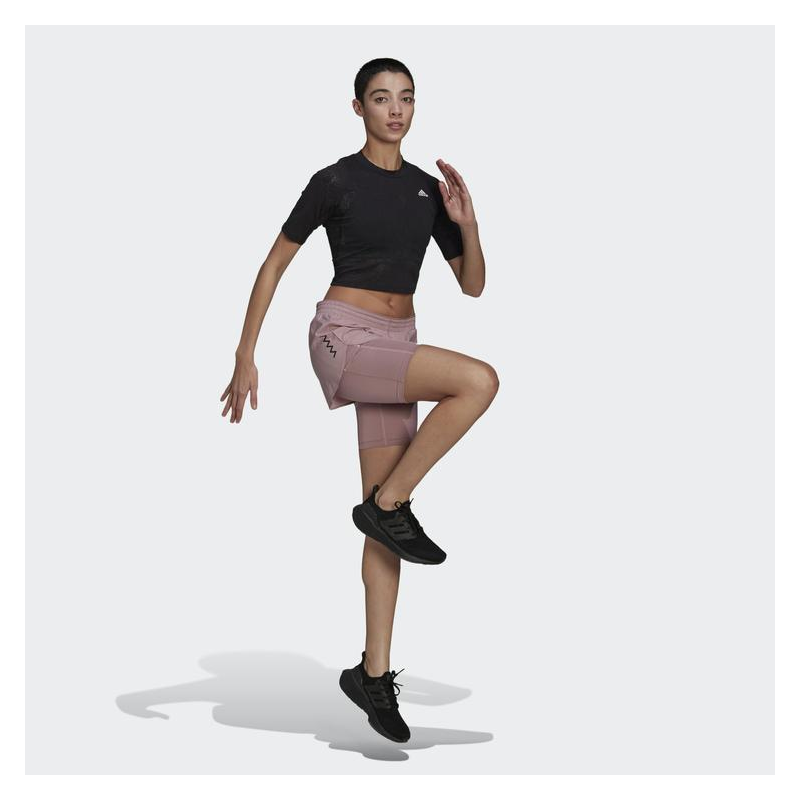 adidas Womens' Run Fast Lace Crop Running T-Shirt - تيشيرت اديداس رن فاست ليس كروب للنساء لون أسود