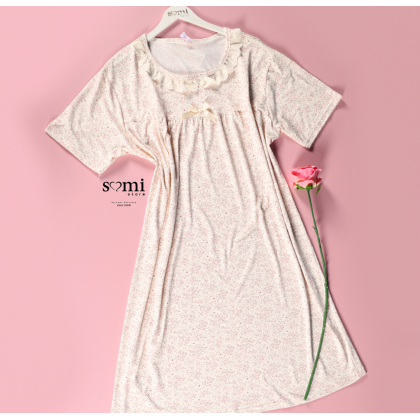 فستان نوم بيتي للنساء لون أبيض ونهدي من Sami Boutique