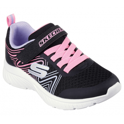 حذاء سكيتشرز مايكروسبيك بلس سويرل سويت للأطفال لون أسود ونعل أبيض- Skechers Kids' Microspec Plus Swirl Sweet Shoes