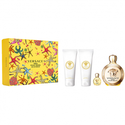 طقم ايروس من فيرزاتشي للنساء (4 قطع)- Eros Eau De Parfum By Versace 100ml (4 Pies) Set