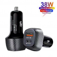 شاحن سيارة سريع 38 واط مدخلين لون أسود - FAST CARCATOR AUTO WKN-PD05 Quick Charge