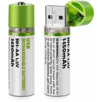 يو اس بي قابلة للشحن على شكل بطارية عدد 2 - (1.2V)USB Rechargeable Batteries 1450mAh