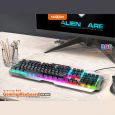 كيبورد العاب KB10 موكسوم اضاءة RGB (مفاتيح كاملة 104) زر FN، (كابل 1.45M) - MOXOM MX-KB10 Gaming Mouse Keyboard Suspension RGB Light Gaming Keyboard