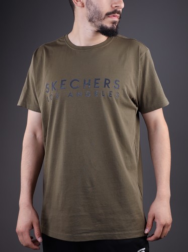 تيشيرت سكيتشرز لوس انجلوس للرجال لون زيتي