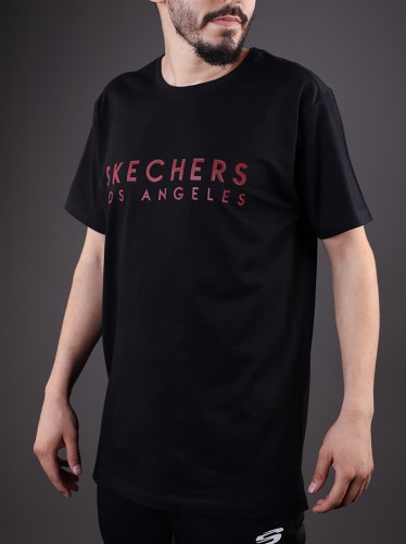 تيشيرت سكيتشرز قطنية للرجال لون أسود