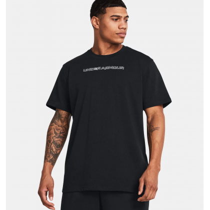 Under Armour Men's UA Heavyweight Logo Overlay T-shirt-تيشيرت اندر ارمور هيفي وايت لوجو اوفر ليه للرجال لون اسود