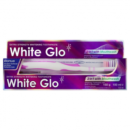 معجون الأسنان المبيض 2 في 1 مع غسول الفم من وايت جلو 100 مل- White Glo 2 IN 1 Whitening Toothpaste And Toothbrush 100ml Set