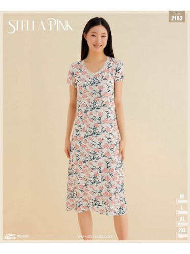 قميص نوم نص كم للنساء لون أبيض مورد