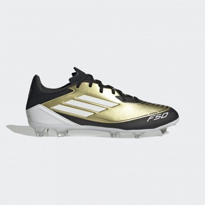 adidas Unisex' F50 League Messi Firm/Multi-Ground Soccer Cleats Boots - Gold - حذاء اديداس اف 50 ليجا ميسي فيرم ملتي جراوند للجنسين لون ذهبي وابيض