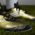 adidas Unisex' F50 League Messi Firm/Multi-Ground Soccer Cleats Boots - Gold - حذاء اديداس اف 50 ليجا ميسي فيرم ملتي جراوند للجنسين لون ذهبي وابيض