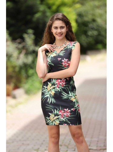 فستان حفر للنساء لون أسود وأخضر