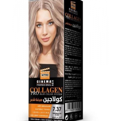 طقم صبغة شعر كولاجين من نيترو كندا درجة 7.37 أشقر مارشميلو (3 قطع)- Nitro Canada Collagen Pro Hair Color System (100ML CREAM+150ML OXIDANT+10ML SERUM)