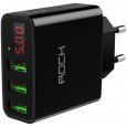 عظمة شحن Rock USB بثلاثة منافذ شحن سريع بقوة 30 وات مع شاشة LED رقمية لهاتف iPhone وiPad وSamsung Galaxy وNexus وHTC وLG (أسود)