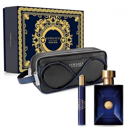 طقم عطر ديلان بلو من فيرزاتشي للرجال (3 قطع)- Versace Dylan blue Gift Set (3-Piece) ( 100ml + 10ml EDT+ Bag )