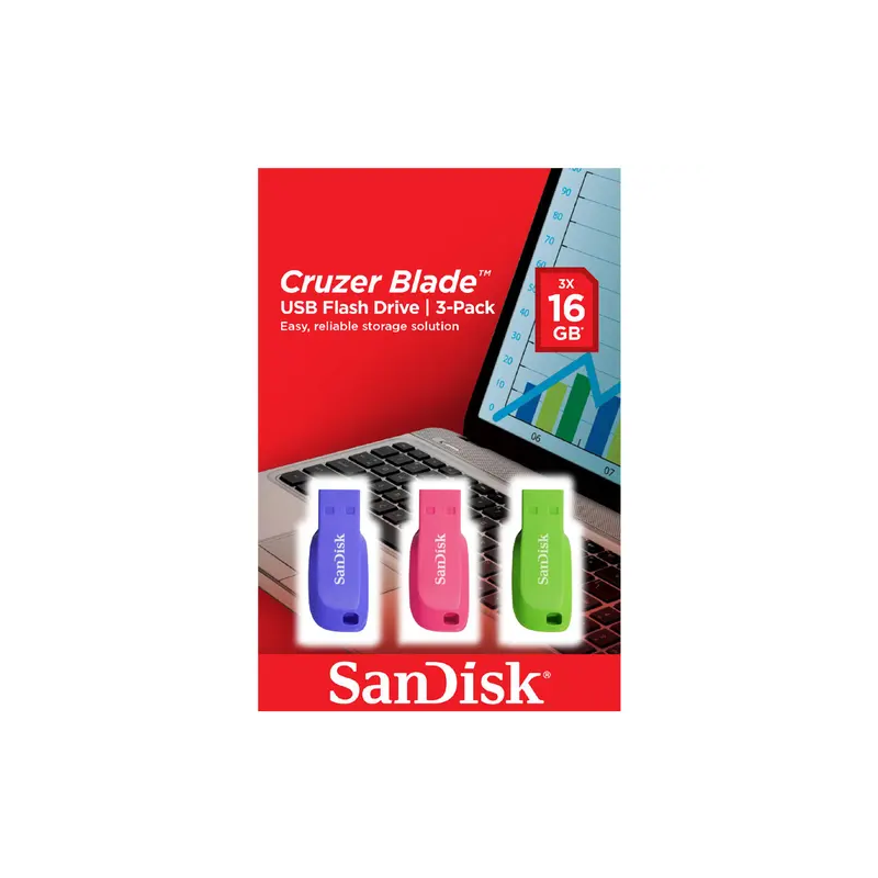 طقم فلاشات 3 قطع من سان ديسك SanDisk بثلاث ألوان سعة 16 جيجا