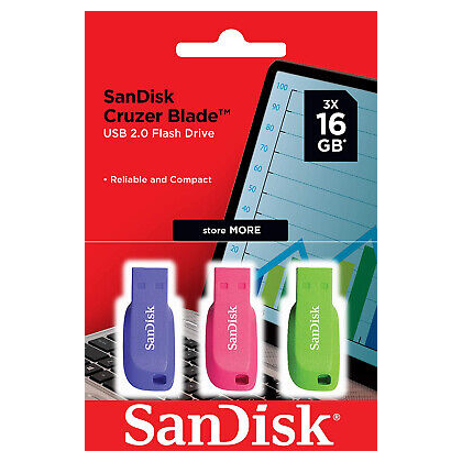 طقم فلاشات 3 قطع من سان ديسك SanDisk بثلاث ألوان سعة 16 جيجا
