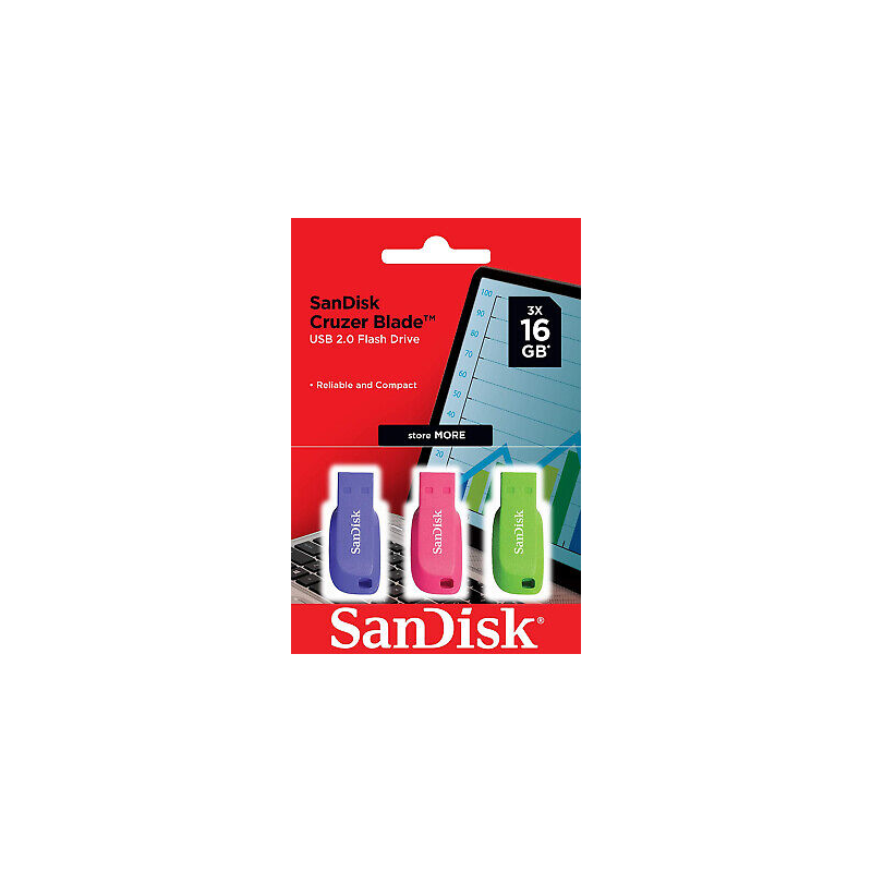 طقم فلاشات 3 قطع من سان ديسك SanDisk بثلاث ألوان سعة 16 جيجا