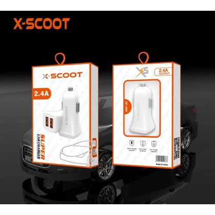 شاحن سيارة سريع مع كيبل مايكرو ومنفذين USB - بقوة 2.4 أمبير - ماركة X-Scoot