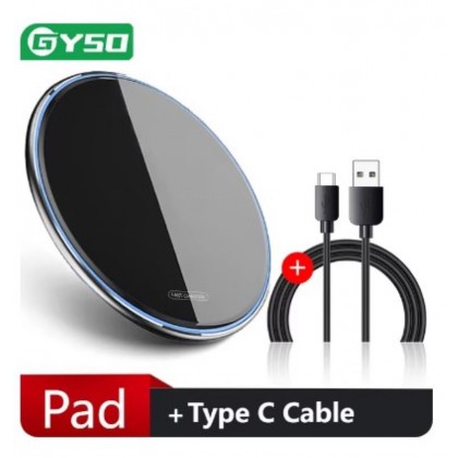 شاحن سريع لا سلكي مع ضوء LED - خفيف الوزن - يدعم  5 واط / 7.5 واط / 10 واط - مع سلك شحن USB Type C