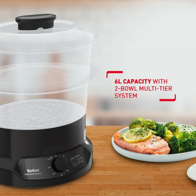 طباخ بخار ميني كومباكت من تيفال، سعة 800 واط - Tefal Minicompact Steamer (BPA Free) VC1398