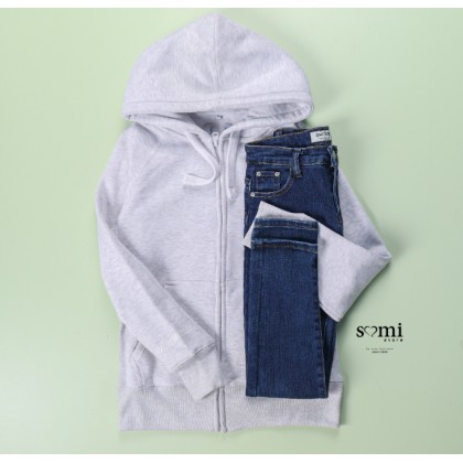 جاكيت مبطن مع طاقية للنساء لون سكني من Sami Boutique