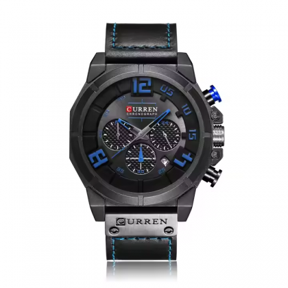 ساعة شبابية جلد من Curren للرجال لون اسود