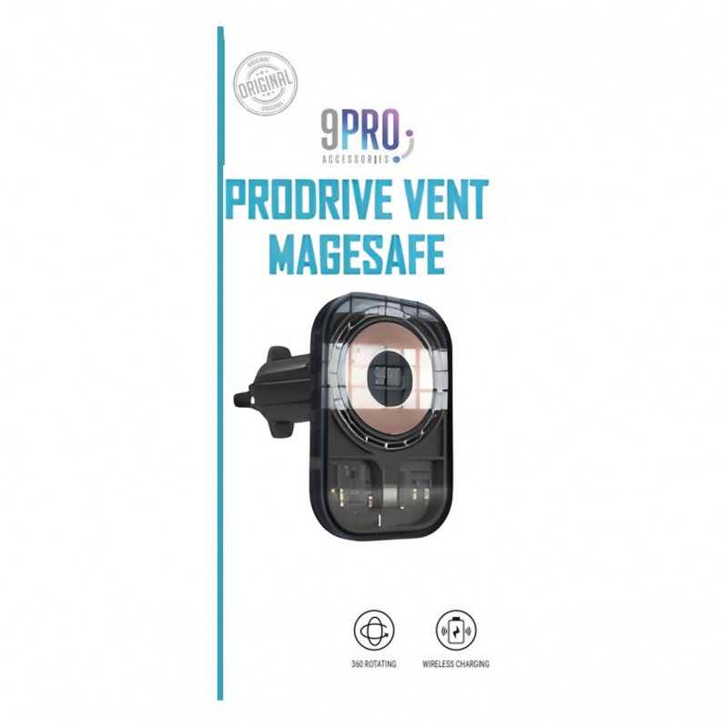 9PRO Prodrive Vent Magsafe-حامل وستاند هاتف مغناطيسي لفتحة التكييف يدعم نظام الشحن اللاسلكي لون أسود