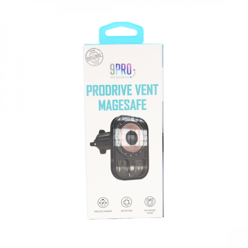 9PRO Prodrive Vent Magsafe-حامل وستاند هاتف مغناطيسي لفتحة التكييف يدعم نظام الشحن اللاسلكي لون أسود