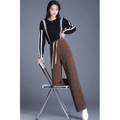 بنطلون مخمل بتصميم أرجل واسعة للنساء لون بني غامق