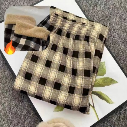 بنطلون كروهات مبطن قصة عريضة للنساء لون بيج وأسود