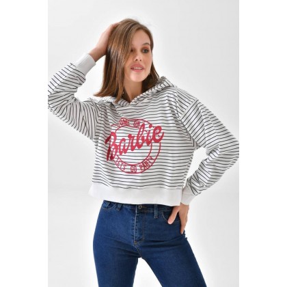 بلوزة خريفية مع طاقية مخططة لون أسود