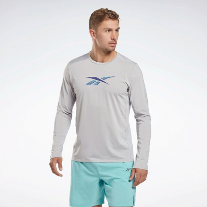 Reebok Men Activchill Long-Sleeve Top Athlete Sweatshirt- Grey