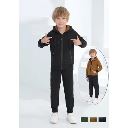 طقم ولادي (قطعتين) جاكيت وبنطلون للأطفال لون أسود