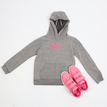 Reebok Girls' Big Logo Hoodi- Grey- هودي ريبوك للأطفال لون رمادي
