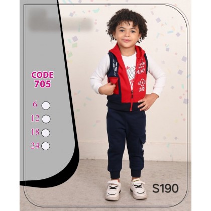 بيجامة 3 قطع لون أحمر مع كحلي