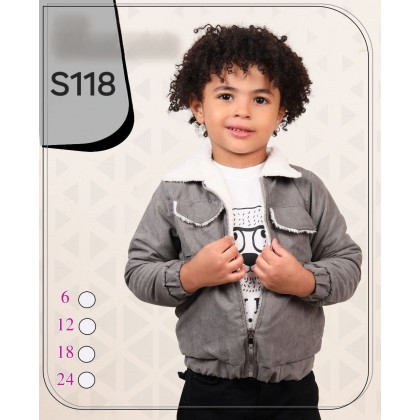 طقم للأطفال شتوي 3 قطع لون سكني (جاكيت ، بلوزة ، بنطال كتان)