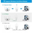 موسع نطاق Wifi مع 4 أنتينات - مع منفذين LAN - معيار نقل الواي فاي 802.11n - معدل نقل شبكة 5G Wi-Fi يصل الى 300 Mbps - قابس أوروبي-  لون أبيض