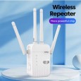 موسع نطاق Wifi مع 4 أنتينات - مع منفذين LAN - معيار نقل الواي فاي 802.11n - معدل نقل شبكة 5G Wi-Fi يصل الى 300 Mbps - قابس أوروبي-  لون أبيض