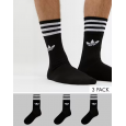 adidas Unisex' Solid Crew Socks 3 Pairs- جوارب اديداس كرو للجنسين (3 أزواج) لون أسود