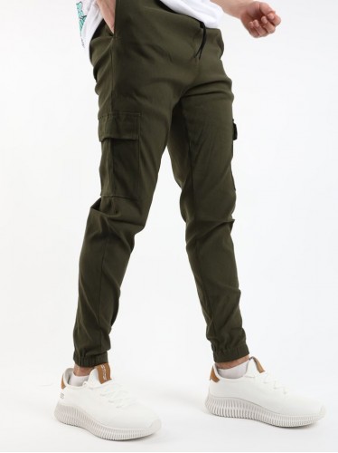 بنطلون لايكرا جيب كاجوال للرجال لون زيتي من I CAN
