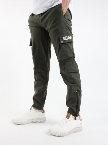 بنطلون لايكرا جيب كاجوال للرجال لون زيتي من I CAN
