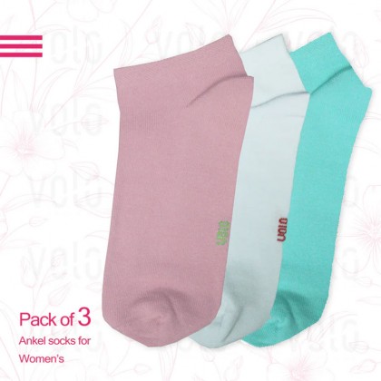 جوارب قطنية قصيرة (3 أزواج) للنساء بألوان متعددة أبيض وزهري وأخضر